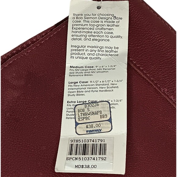 VTG Bob Siemon Designs Large Brown Leather Bible Cover Pewter Button New W/ Tag - Picture 6 of 11